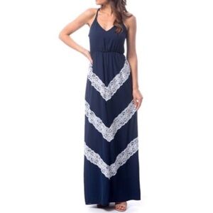 JUDITH MARCH Navy Maxi Dress White Chevron Lace Medium